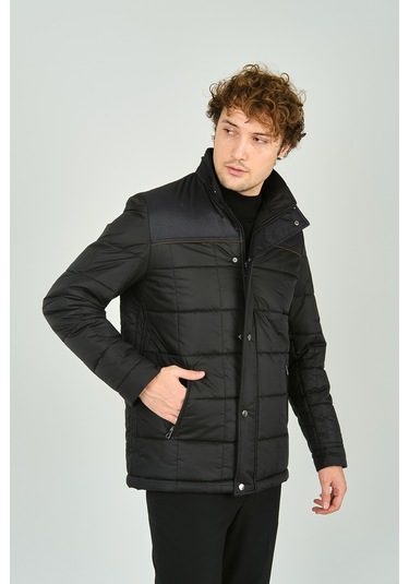 Daynax Erkek Hakim Yaka Çıtçıt Ve Fermuar Kapamalı Uzun Kaban 2500 Siyah Siyah