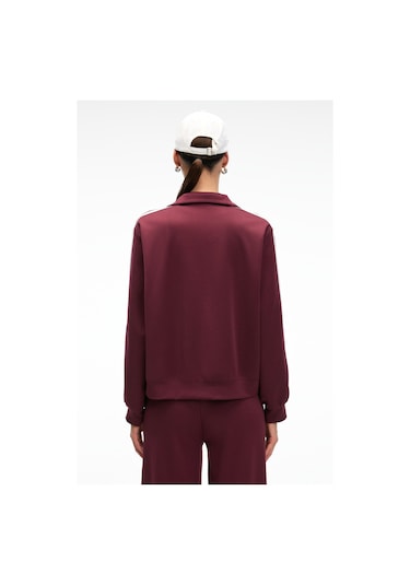 ZINNIE Kadın Regular Nakış Ve Yan Şerit Detaylı Metal Fermuarlı Dik Yaka Bordo Ceket