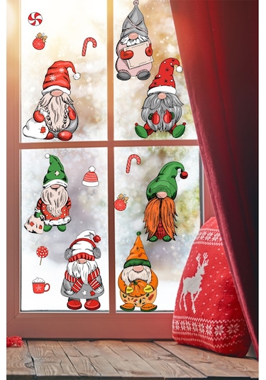 Yılbaşı Cüceler Yılbaşı Süsleri Pncere Sticker Seti
