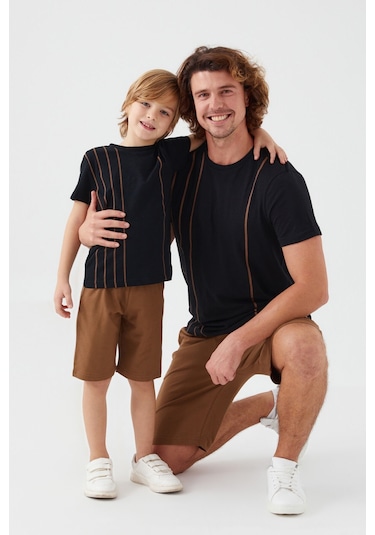 Arnetta Vertical Stripes Siyah Erkek Bermuda Takım 001