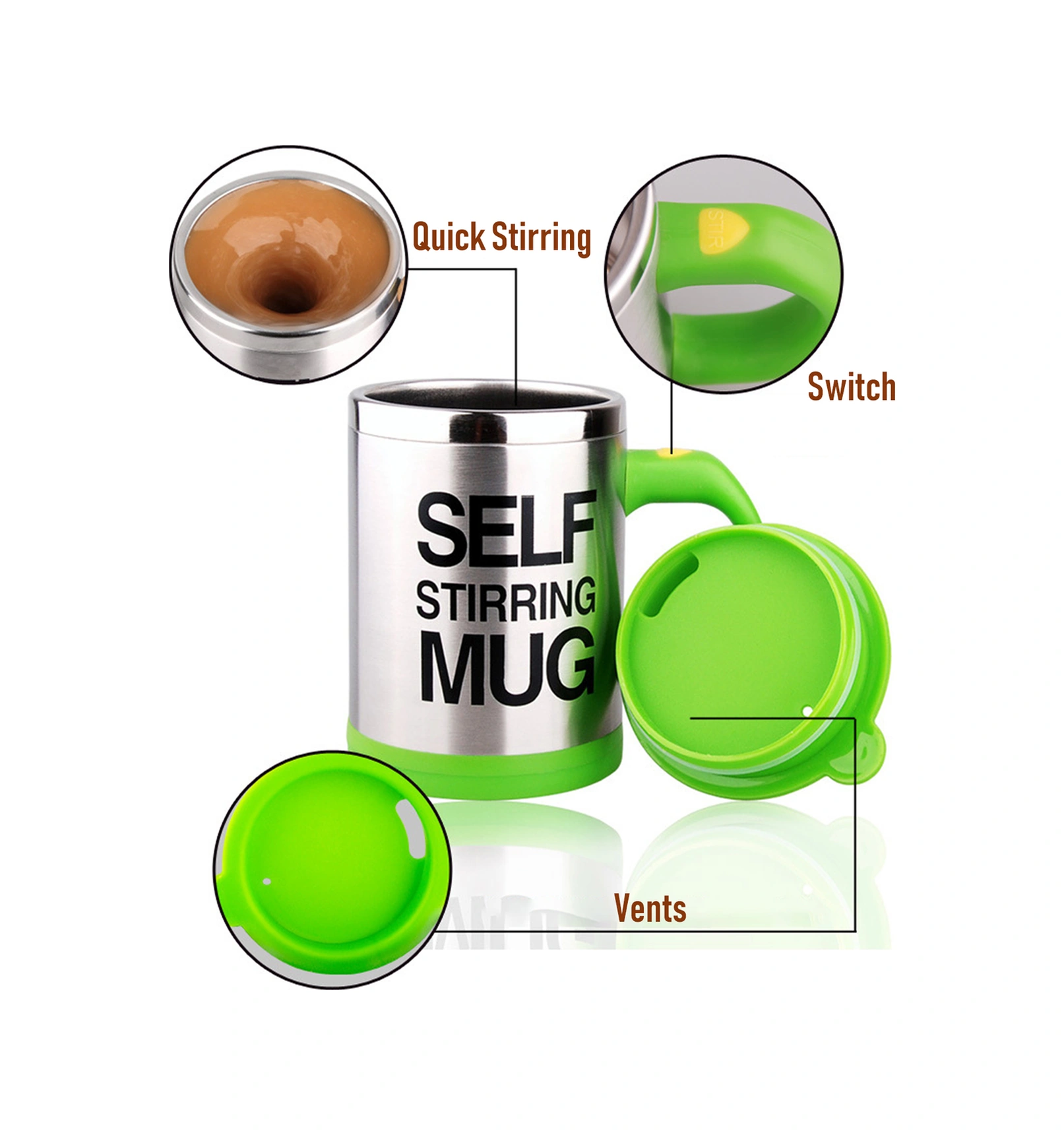 Youtek 400ml Çift Katlı Paslanmaz Çelik Otomatik Kahve Karıştırıcı Bardak - Elektrikli Karıştırıcı, Sıcak/soğuk İçecekler İçin Ev/ofis/outdoor Kullanıma Uygun Siyah