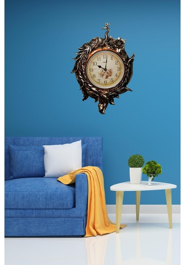 Duvar Saati Tavuskuşu Temalı Büyük Polyester Saat No.2 50 X 80 Cm çok Renkli