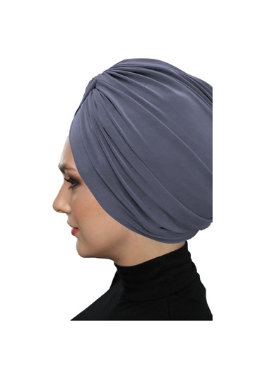 Çapraz Kancalı Hazır Koyu Gri Türban Tesettür Dış Ve Havuz Bonesi