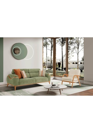 Efes Ahşap Ayaklı 3 Lü Kanepe Fıstık Yeşili