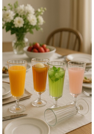 6 Lı Flüt Cam Kahve Yanı Su Bardağı