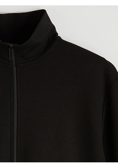 Lc Waikiki Siyah Dik Yaka Büzgülü Kadın Fermuarlı Sweatshirt