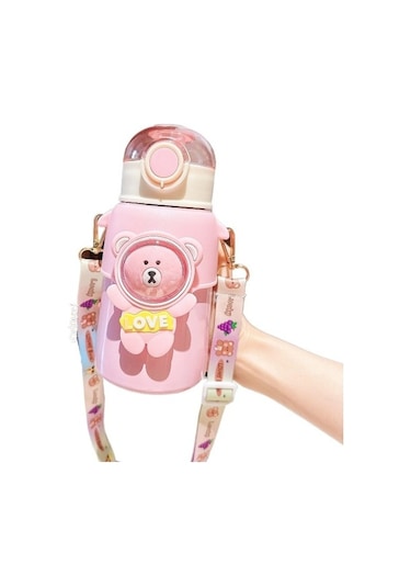 Andy More 316 Çocuk Termosu Paslanmaz Çelik Şirin Pipetli Bardak Y3y239 Açık Pembe