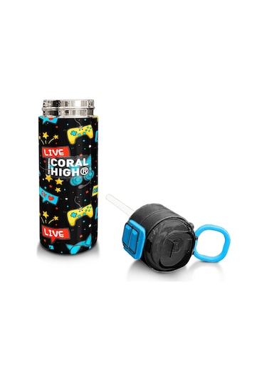 Coral High Kids Siyah Mavi Gamer Desenli Pipetli Ve Direkt İçim Çelik Termos 500 Ml 31984 Siyah - Mavi