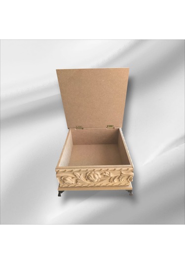 Ahşap- Ham Mdf- Desenli-takı-makyaj-çok Amaçlı- Ayaklı Kare Kutu