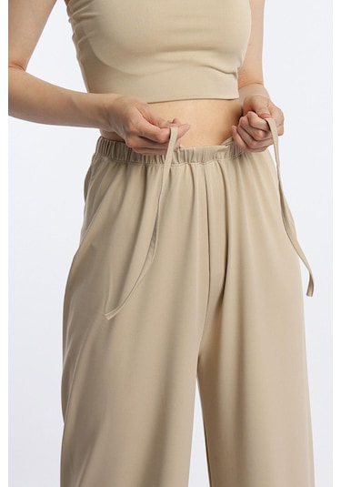 Quhox Kadın Allegro Kumaş Oversize Pantolon Vizon