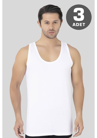 Erkek Beyaz Penye Atlet %100 Pamuk 3'lü Paket Beyaz