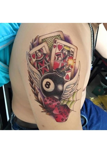 Geçici Kart ve Bilardo Topu Tatto Geçici Dövme - Renkli Çok Renkli