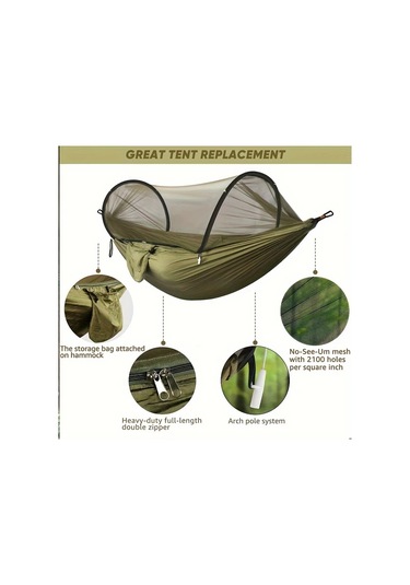 Maxaccess İki Kişilik Asılı Hamak 661 Lb Askeri Yeşil Taşıma Askısı+kilit Haki