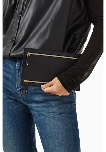 Montroi Grained Leather Currency Wallet Çift Taraflı Deri Unisex Cüzdan Siyah