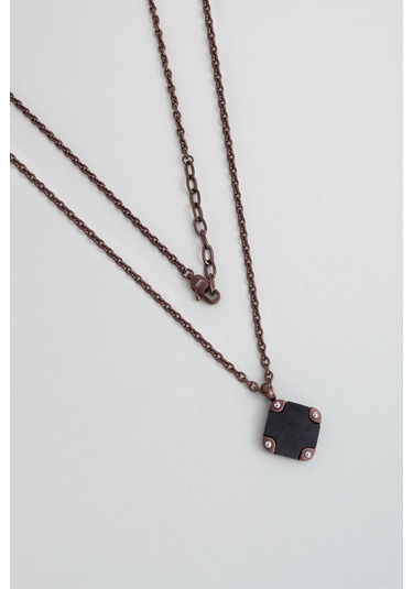 Karbon Fiber Detaylı 65 Cm Çelik Kolye Kahverengi