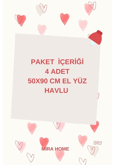 4 Lü Kalp Nakış İşlemeli El Yüz Havlu Seti %100 Pamuklu 50x90 Cm Hand Of Love Mavi