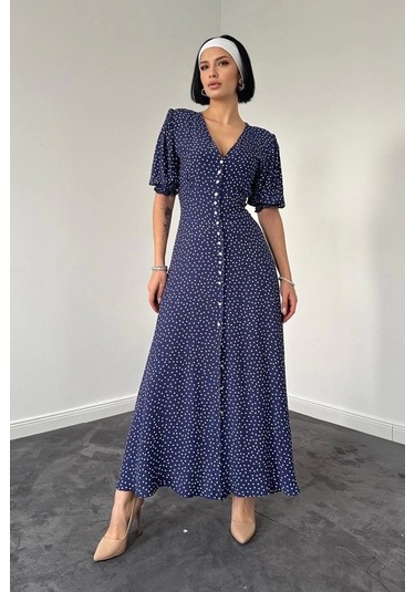Lacivert Arka Ve Bel Ucu Gipeli Elbise Lacivert