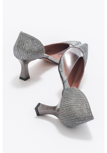 Luvishoes 353 Platın Simli Topuklu Kadın Ayakkabı Platin