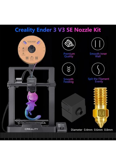 Leasetake Ender 3 V3 Se Nozul Takımı İçin 6 Adet, 3d Yazıcı Pirinç Nozulları 0,4 Mm 0,6 Mm 0,8 Mm, Yüksek Sıcaklık Dirençli Ekstruder Nozulları