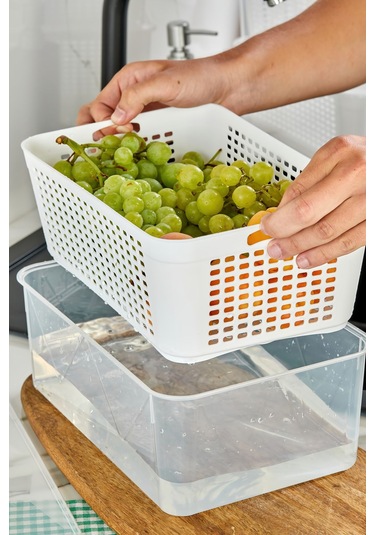 Süzgeçli Saklama Kabı Sızdırmaz Kapaklı 5 Lt - Beyaz Beyaz