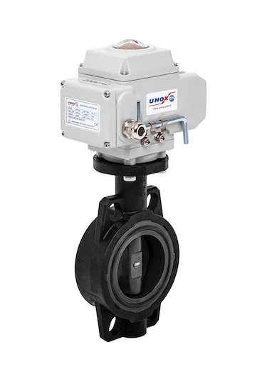 Unox Ø125 24v Dc Elektrik Aktüatörlü U-pvc Kelebek Vana Asit İçin