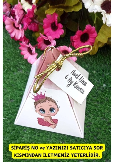 30 Adet Gold İpli Pembeli Kız Piramit Kutu - 6 Ay Kınası - Lokum