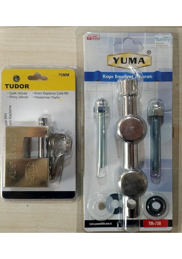 Yuma Kapı Emniyet Aparatı Ve 70 Mm Çelik Yassı Asma Kilit Seti