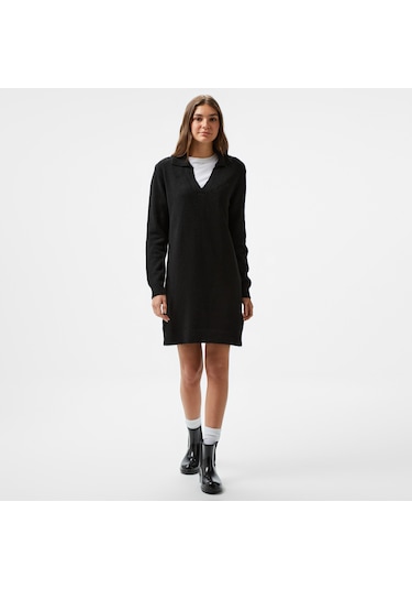 Nautica Kadın Siyah Uzun Kollu Regular Fit Elbise Düz 47d400t Siyah