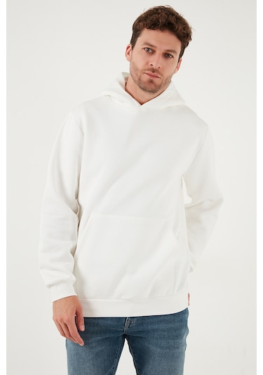 Buratti Regular Fit Kapüşonlu Kanguru Cepli Içi Tüylü Yumuşak Şardonlu Erkek Sweat 5905281 Ekru