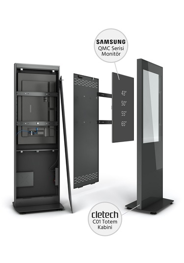 Cletech C01 43" Totem Kabini + Samsung Qm43c 43" Signage Monitör
