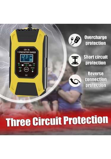 Araç Akü Şarj Cihazı, 12v 7a Kurşun-asit Aküler Şarj Cihazı, Lcd Ekran Akıllı Akü Bakım Cihazı