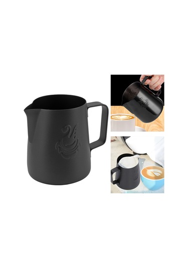 Shineyee 304 Paslanmaz Çelik 420ml Kuru Sandalye Desenli Kartal Ağzı Kahve Süt Köpürtme Kasesi Siyah