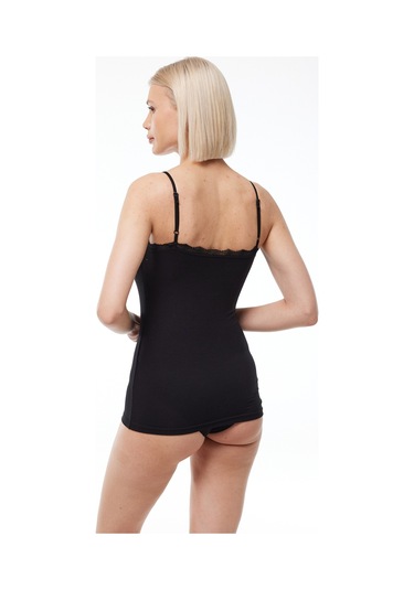 Malabadi Kadın Siyah 2 Li Paket Ayarlanabilir Ip Askılı Güpürlü Modal Atlet 141 Siyah