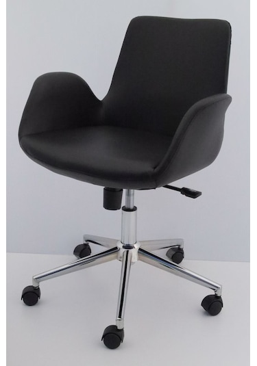 Hava Siyah Deri Ofis Sekreter Çalışma Sandalyesi