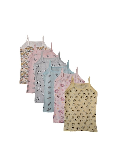 Kota 6Lı Kız Çocuk Ip Askılı Desenli Atlet Pamuklu Fanila