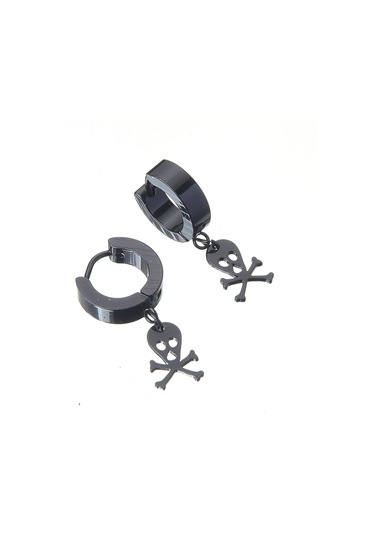 Idolavm W P24 Sallantılı Kuru Kafalı Siyah Erkek Çelik Küpe Çelik