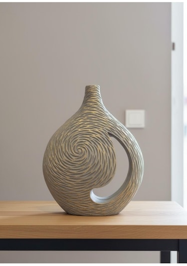 Geniş Gövdeli Dekoratif Vazo - Modern Polyester Obje 28x37x8 Çok Renkli