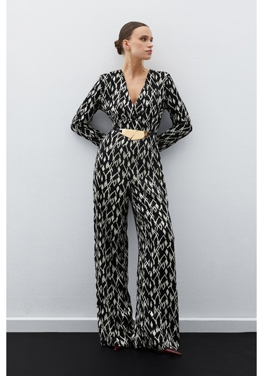 Sateen Desenli Saten Tulum - Siyah