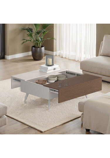 Milano Çekmeceli Dikdörtgen Orta Sehpa - Vizon/zebra 103x44x72 Cm Vizon