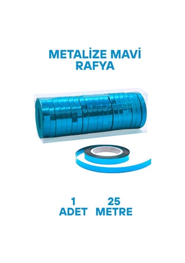 Metalize Parlak Rafya 25 Metre Mavi Balon Bağlama İpi