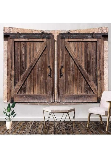 Novahub Ahşap Ahır Kapı Goblen Bohemio Vintage Hippi Halı Yatak Odası Dekoru Retro Estetik Boho Battaniye