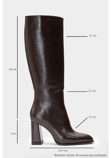 Decer Kahverengi Cilt Kadın Topuklu Çizme Kahverengi Deri