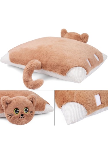 2'si 1 Arada Uyku Arkadaşı Kitty Kedi Oyuncak - Yastık Kahve