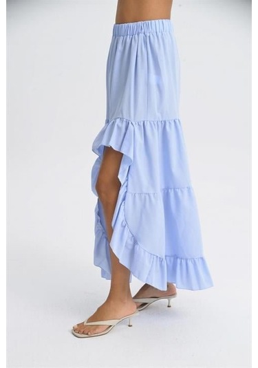 Audrey Fıfrlı Yırtmaç Detay Etek 4037 Mavi