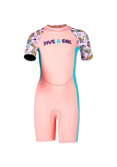 Dıve & Saıl Çocuk Kısa Kollu Güneş Koruyucu Çabuk Kuruyan Mayo Açık Plaj Şnorkel Bodysuit Pembe