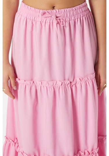 Kadın Elanora Pembe Astarlı Katlı Poplin Etek Pembe