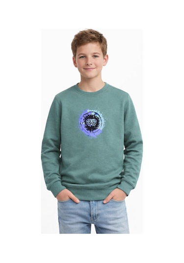 Baglan Erkek Çocuk Ön Arka Baskılı Sweatshirt Bgl-st05230 Açık Yeşil