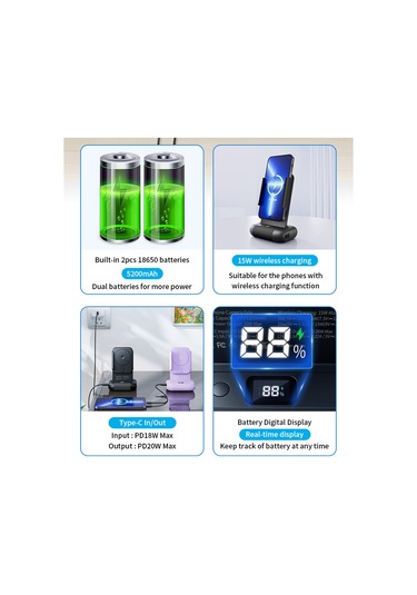 Symbee Rx01-a Telefon Kamera Kolu: Bluetooth Kumanda, 15w Kablosuz Şarj, Döner Tutucu, Dahili Pil - Mor Temel Model