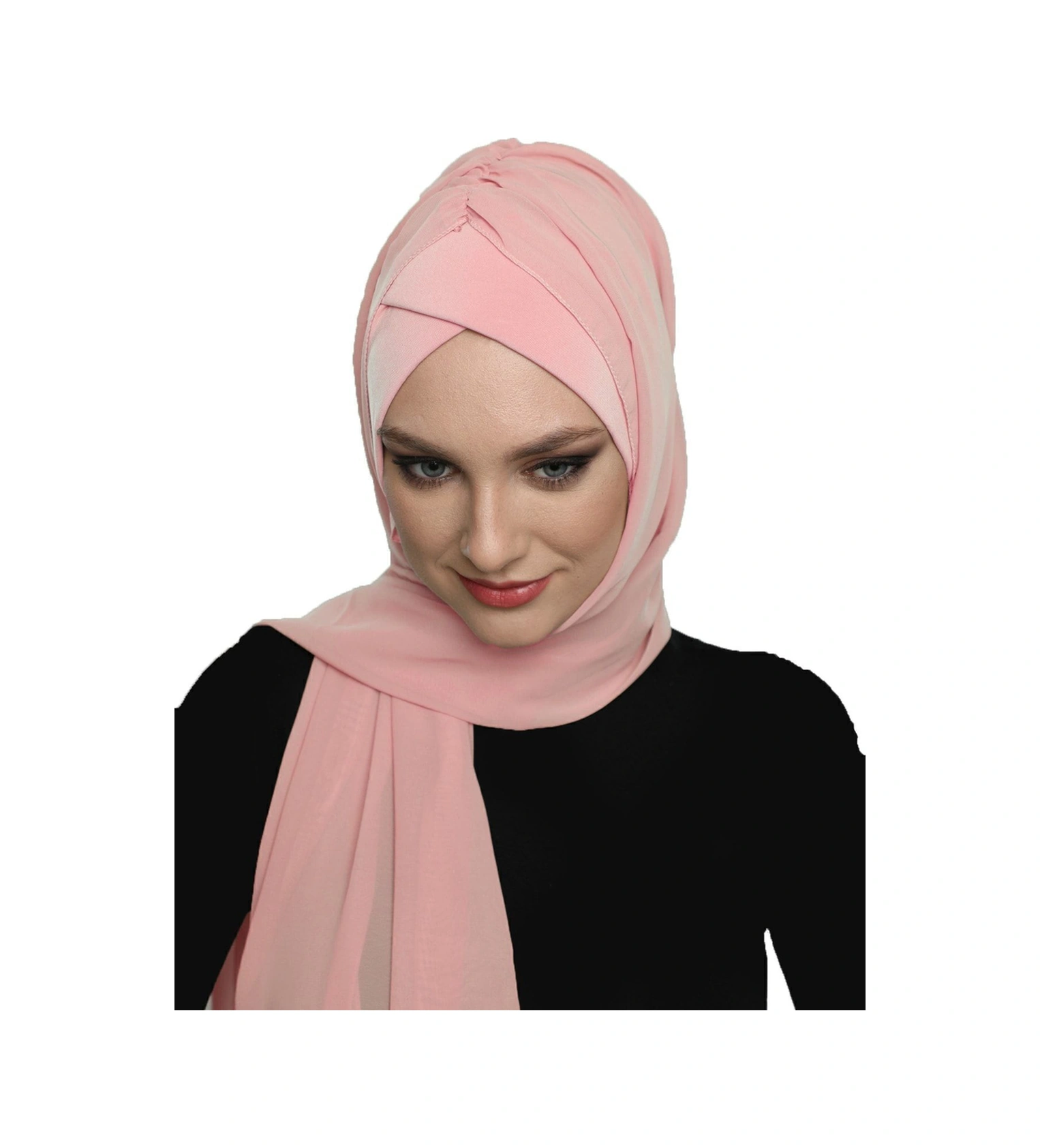 Şallı Takmatik Sade Pudra Hazır Türban Tesettür Bone Namaz Örtüsü Pudra