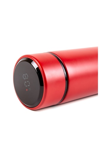 Isim Tasarımlı Dijital Sıcaklık Göstergeli Çelik Termos Kırmızı